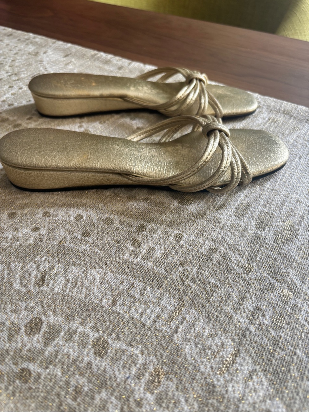 Vintage Metallic Gold Slide Sandals